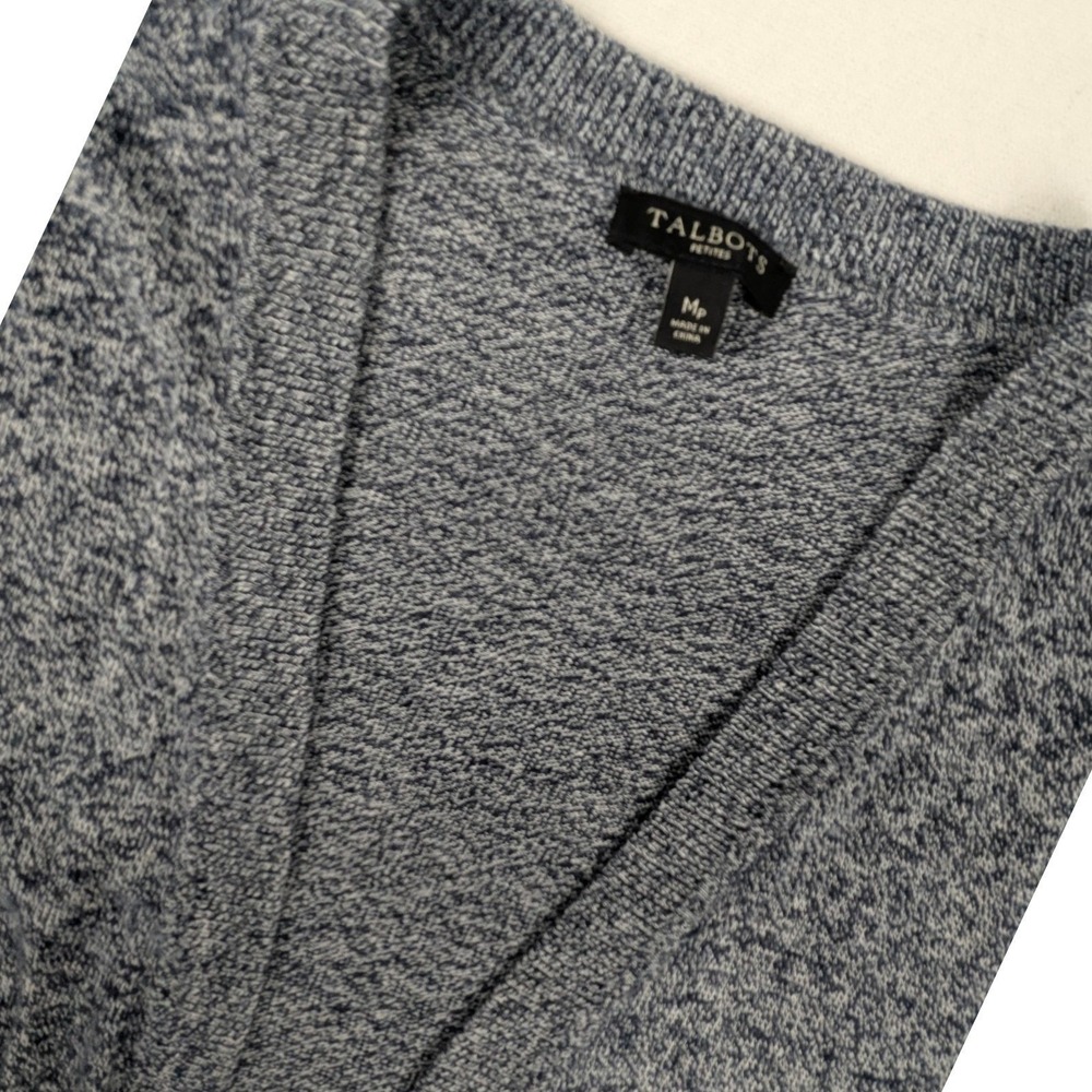 Talbots Petites Blue Marled Open Front Cardigan Cotton Cashmere Blend Size MP